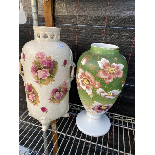 1390 - THREE DECORATIVE CERAMIC VASES AND A BOWL