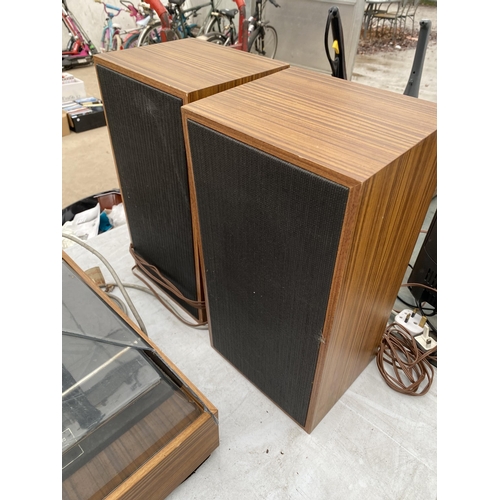 2114 - A FERGUSON RECORD PLAYER AND A PAIR OF WOODEN CASED SPEAKERS