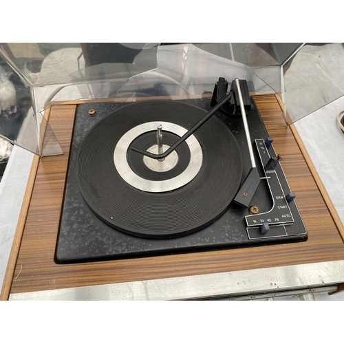 2114 - A FERGUSON RECORD PLAYER AND A PAIR OF WOODEN CASED SPEAKERS