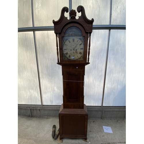 2208 - A VICTORIAN MAHOGANY EIGHT-DAY LONGCASE CLOCK WITH PAINTED ENAMEL DIAL, BY THOS. METCALFE, STOCKTON