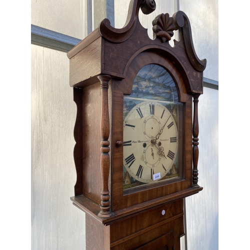 2208 - A VICTORIAN MAHOGANY EIGHT-DAY LONGCASE CLOCK WITH PAINTED ENAMEL DIAL, BY THOS. METCALFE, STOCKTON