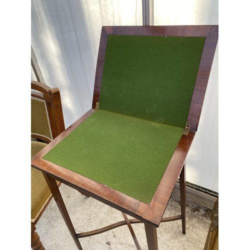 2242 - AN EDWARDIAN MAHOGANY AND CROSSBANDED FOLD-OVER GAMES TABLE, 27.5X18