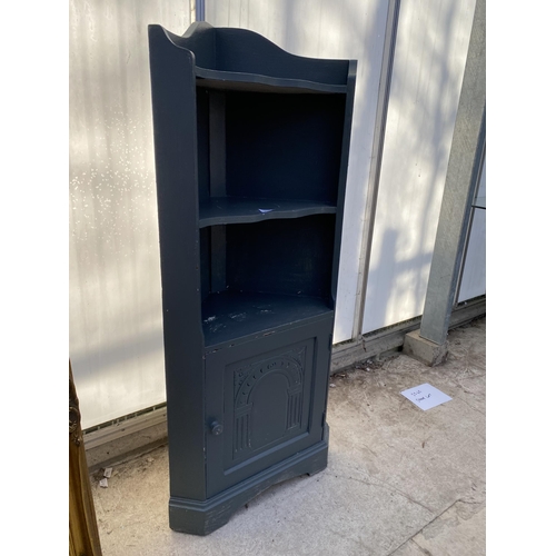 2244 - MODERN PAINTED CORNER SHELVES WITH CUPBOARD TO THE BASE, 22