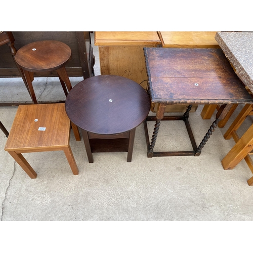 2272 - AN OAK SEWING TABLE/BOX AND THREE OTHER TABLES