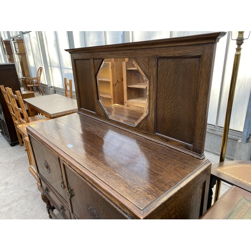 2291 - AN EARLY 20TH CENTURY OAK MIRROR-BACK SIDEBOARD, 48