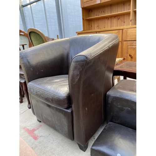 2306 - A FAUX LEATHER TUB CHAIR AND THREE VARIOUS STOOLS