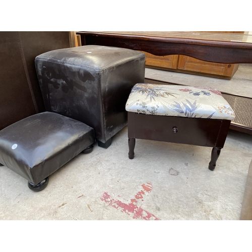 2306 - A FAUX LEATHER TUB CHAIR AND THREE VARIOUS STOOLS