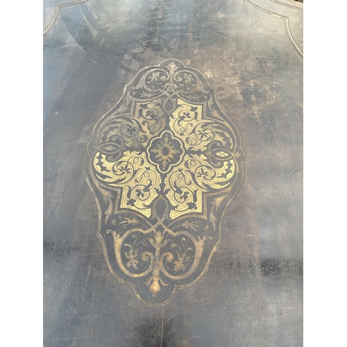 2326 - A 19TH CENTURY EBONISED CENTRE TABLE WITH BOULLE INSET TOP, COMPLETE WITH SINGLE DRAWER, ON CABRIOLE... 