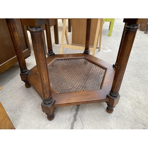 2370 - A MODERN HEXAGONAL COFFEE TABLE WITH GLASS INSET TOP AND SPLIT CANE BOTTOM TIER, 28