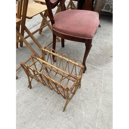 2584 - A VICTORIAN STYLE DINING CHAIR AND BAMBOO MAGAZINE RACK