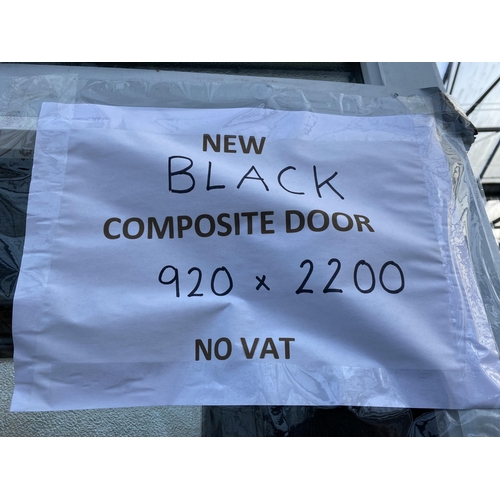 607 - A NEW BLACK COMPOSITE DOOR AND FRAME  920MM X 2200MM  LOCK AND KEYS IN LETTER BOX  NO VAT