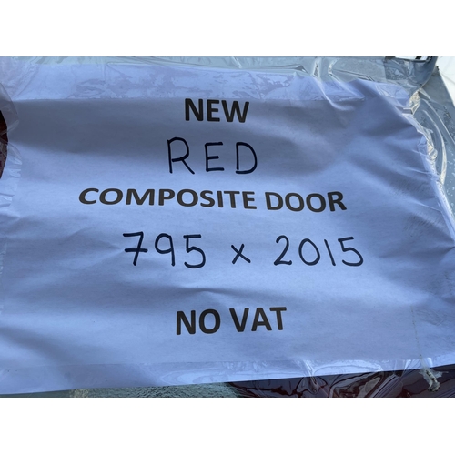 609 - A NEW RED COMPOSITE DOOR AND FRAME  795MM X 2015MM    LOCKS AND KEYS IN LETTER BOX  NO VAT