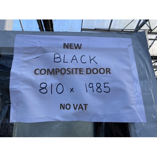 612 - A NEW BLACK COMPOSITE DOOR AND  FRAME  810MM X 1985MM  LOCK AND KEYS IN LETTERBOX  NO VAT