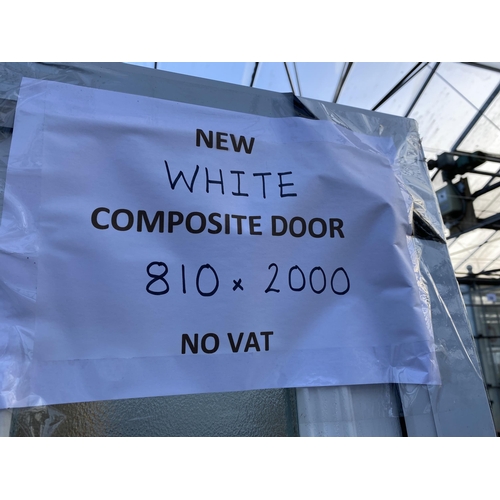 613 - A NEW WHITE COMPOSITE DOOR AND FRAME 810MM X 2000MM   LOCK AND KEYS IN LETTERBOX  NO VAT