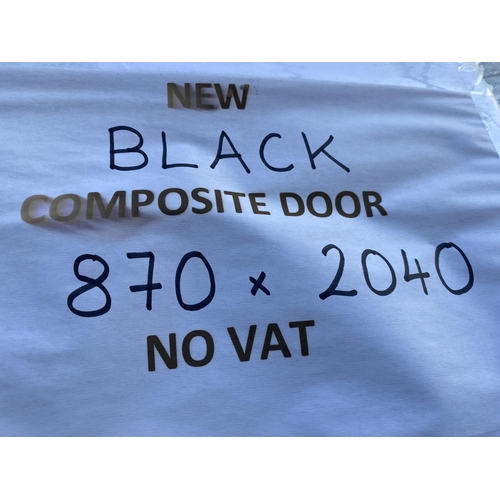 615 - A NEW BLACK COMPOSITE DOOR AND  FRAME 870MM X 2040MM   LOCK AND KEYS IN LETTERBOX NO VAT