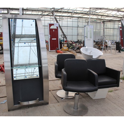 1131 - 1 REM MIRROR, 1 BACK WASH CHAIR AND 2 HAIR DRESSING CHAIRS  NO VAT