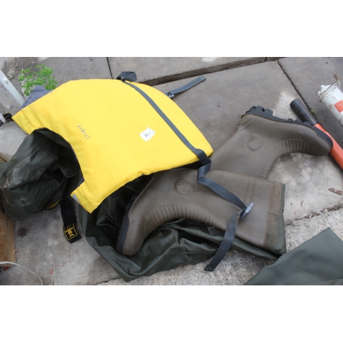 460 - LIFE JACKET & WADERS SIZE 8 NO VAT