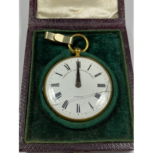 599 - A MID 19TH CENTURY PAYNE & CO PATENT WATCH-FORM PEDOMETER, 163 BOND STREET, BELIEVED GOLD BUT UNMARK... 