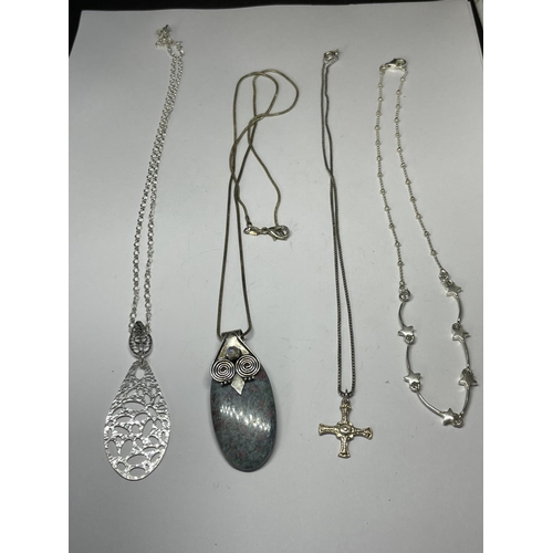 623 - FOUR SILVER NECKLACES WITH PENDANTS