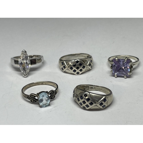 625 - FIVE VARIOUS SILVER RINGS