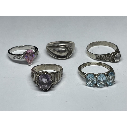 635 - FIVE VARIOUS SILVER RINGS