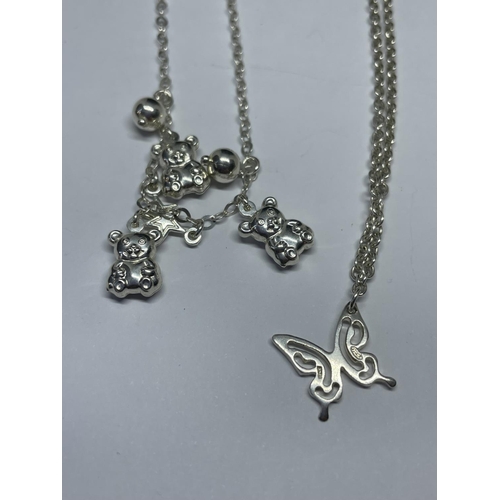 637 - FOUR MARKED SILVER NECKLACES WITH PENDANTS