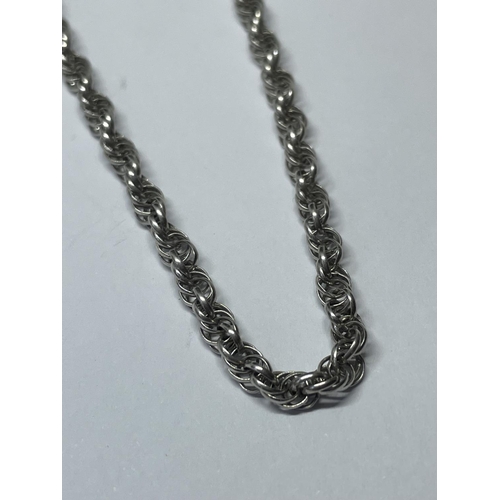 639 - A MARKED SILVER ROPE NECKLACE LENGTH 30