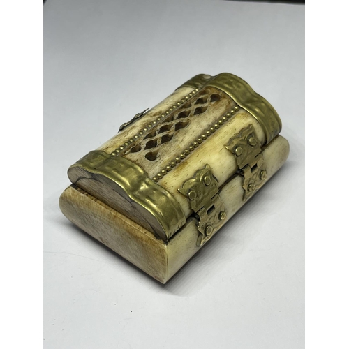 655 - A BONE AND BRASS BOUND BOX