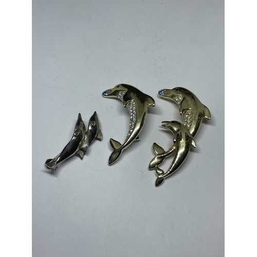 662 - THREE DOLPHIN BROOCHES