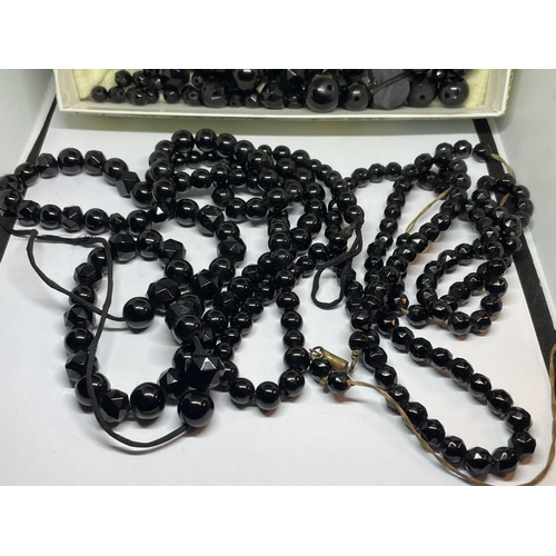 521 - TWO WHITBY JET NECKLACES FOR REPAIR WITH BEADS