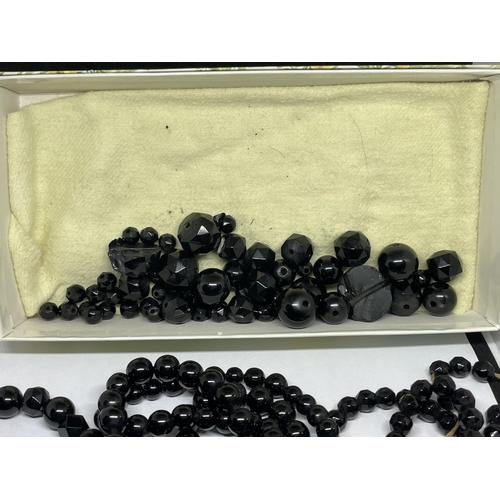 521 - TWO WHITBY JET NECKLACES FOR REPAIR WITH BEADS