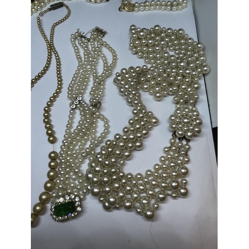 526 - THREE PEARL NECKLACES, A CHOKER AND BRACELET WITH A  PRESENTATION BOX