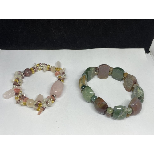 527 - FIVE COLOURED STONE BRACELETS