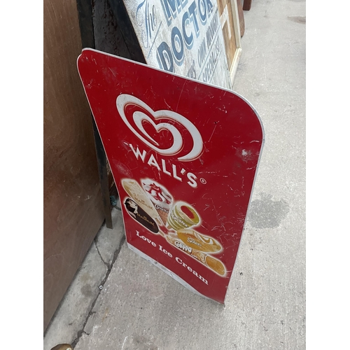 1213A - A METAL DOUBLE SIDED 'WALLS' ICE CREAM ADVERTISING SIGN