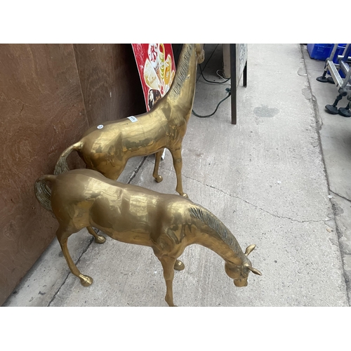 1216 - A PAIR OF LARGE HEAVY BRASS HORSES