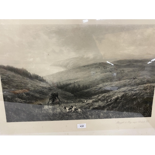 430 - BLACK AND WHITE ENGRAVING 'BROUGHT TO BAY NEAR PORLOCK WEIR', 46X70CM, FRAMED AND GLAZED