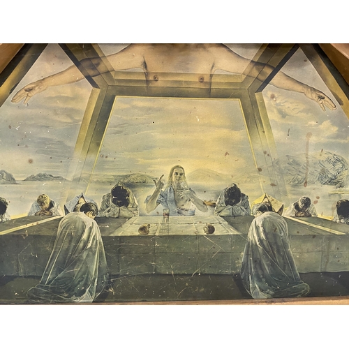 431 - AFTER SALVADOR DALI 'SACRAMENT OF THE LAST SUPPER', COLOUR PRINT, 45X75CM, IN ORIGINAL DESIGNER WOOD... 