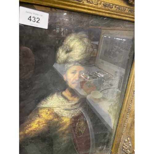 432 - A MODERN REPRODUCTION OILIOGRAPH ON BOARD OF A PORTRAIT OF A MAN IN CEREMONIAL ROBE SIGNED 