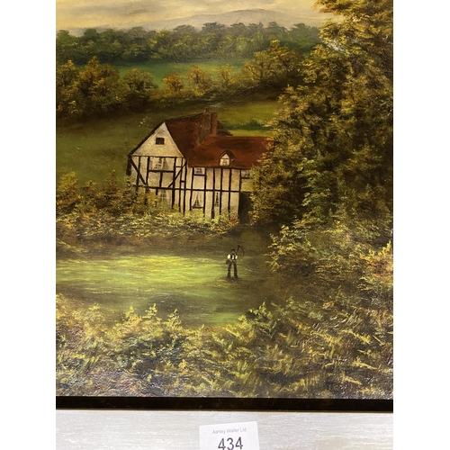 434 - OLD HOUSE IN A WOODED LANDSCAPE, OIL ON BOARD, 47X62CM, FRAMED