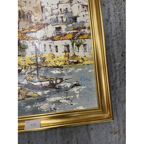 438 - RON SMITH (BRITISH 20TH CENTURY) 'NIGHT HARBOUR', OIL ON BOARD, SIGNED, 51X25CM, FRAMED, COLOUR PRIN... 