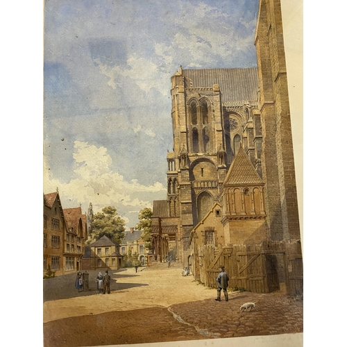 440 - F.P.C. (19TH CENTURY) 'CATHEDRAL OF CHARTRES NORTH TRANSEPT', WATERCOLOUR, BEARS INITIALS AND DATE 1... 