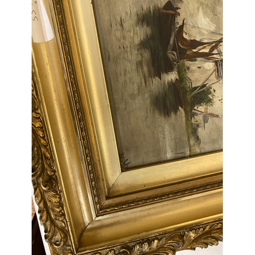 455 - A.V. (EARLY 20TH CENTURY) PAIR OF SHIPPING SCENES, OIL ON BOARDS, BEARS INITIALS, 22X30CM, FRAMED