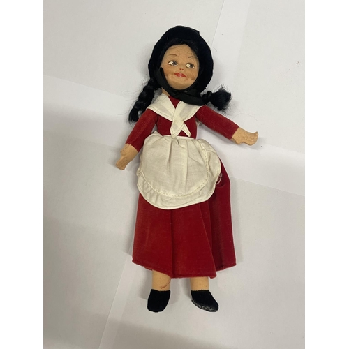 106 - A NORAH WELLINGS VINTAGE CLOTH WELSH STYLE DOLL WITH LABEL TO FOOT AND A NORAH WELLINGS STYLE RED RI... 