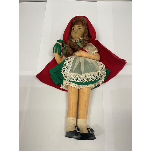 106 - A NORAH WELLINGS VINTAGE CLOTH WELSH STYLE DOLL WITH LABEL TO FOOT AND A NORAH WELLINGS STYLE RED RI... 