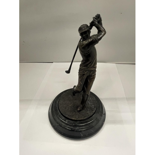 120 - A BRONZE EFFECT EROTIC FIGURES SIGNED PLUS A BRONZE EFFECT GOLFER