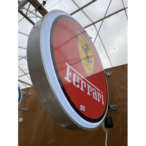 1219 - AN ILLUMINATED CIRCULAR DOUBLE SIDDED FERRARI WALL SIGN