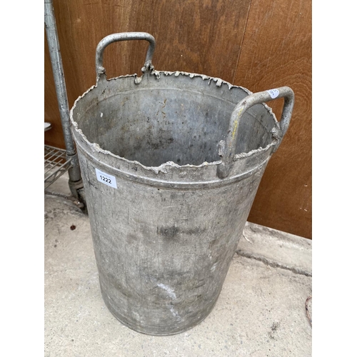 1222 - A VINTAGE GALVANISED TWIN HANDLED BIN