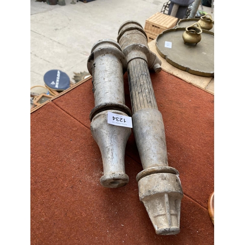 1234 - TWO GALVANISED FIRE HOSE NOZZLES