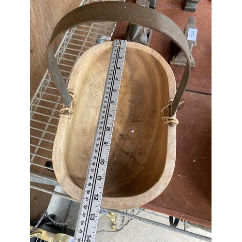 1238 - TWO GRADUATED WOODEN TRUGS WITH METAL BANDED HANDLES