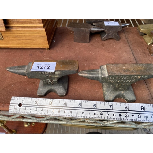 1272 - TWO MINITURE CAST IRON ANVILS